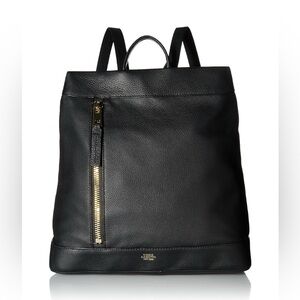 Vince Camuto Black Leather Madox Backpack with Gold Accents